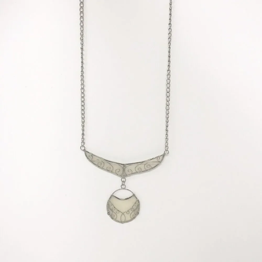FairTrade Handcrafted Silver Scroll Metal Necklace With Abalone Shell Insert‎